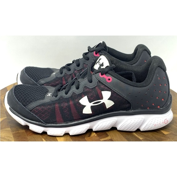 Under Armour Women Sz 8 Sneakers Running Shoes Assert 6 Black & Pink Micro G - Picture 1 of 16